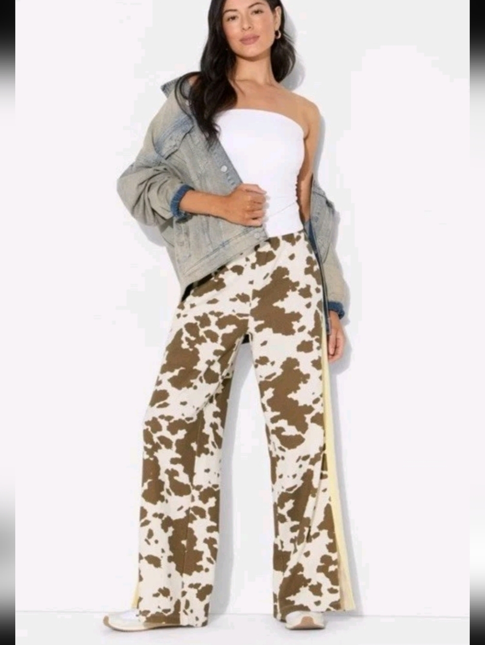 Grayson Threads Brown & White Cow-Print Wide Leg Pants